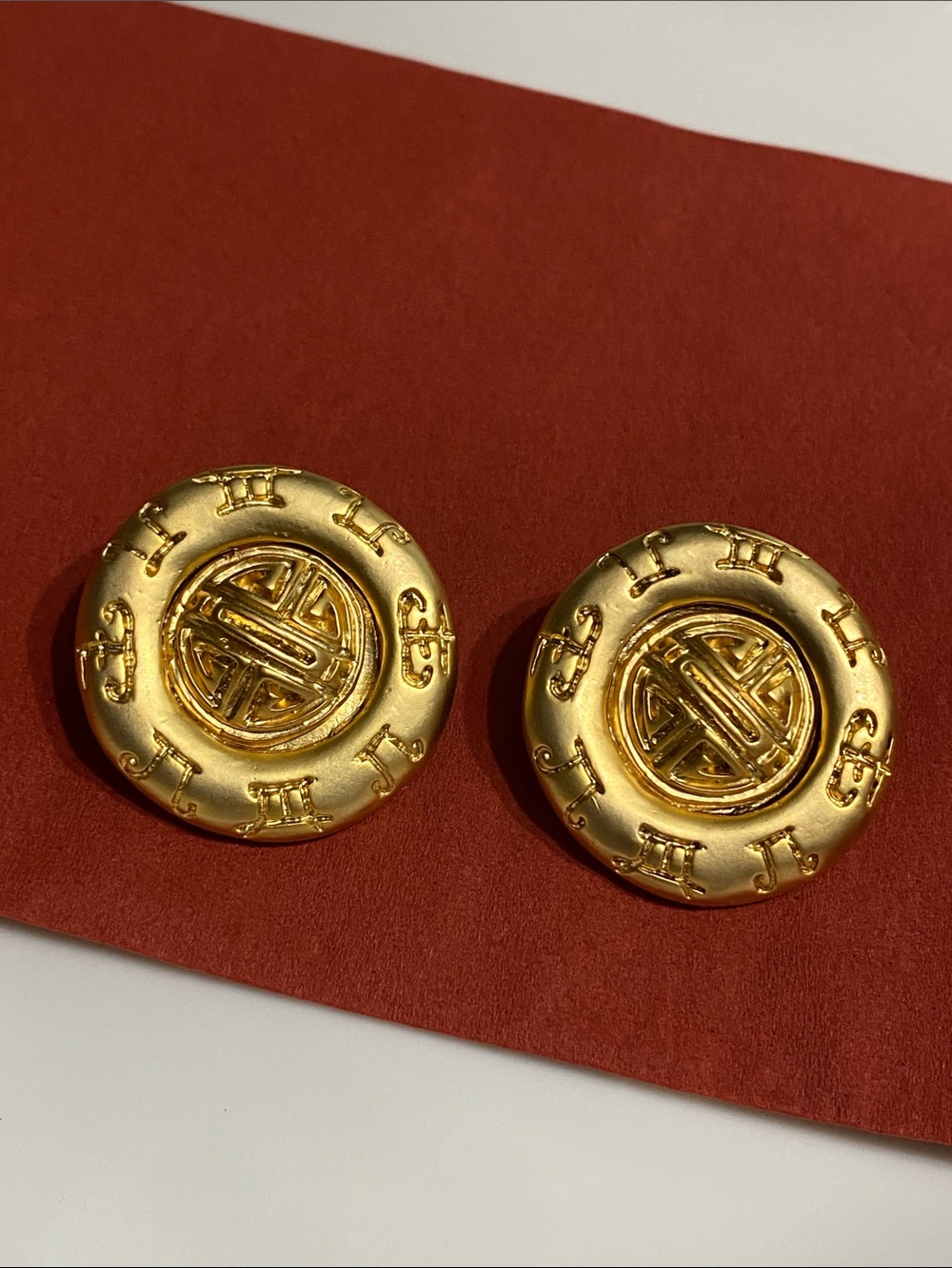 Gold-Tone Round Clip-On Medallion Earrings